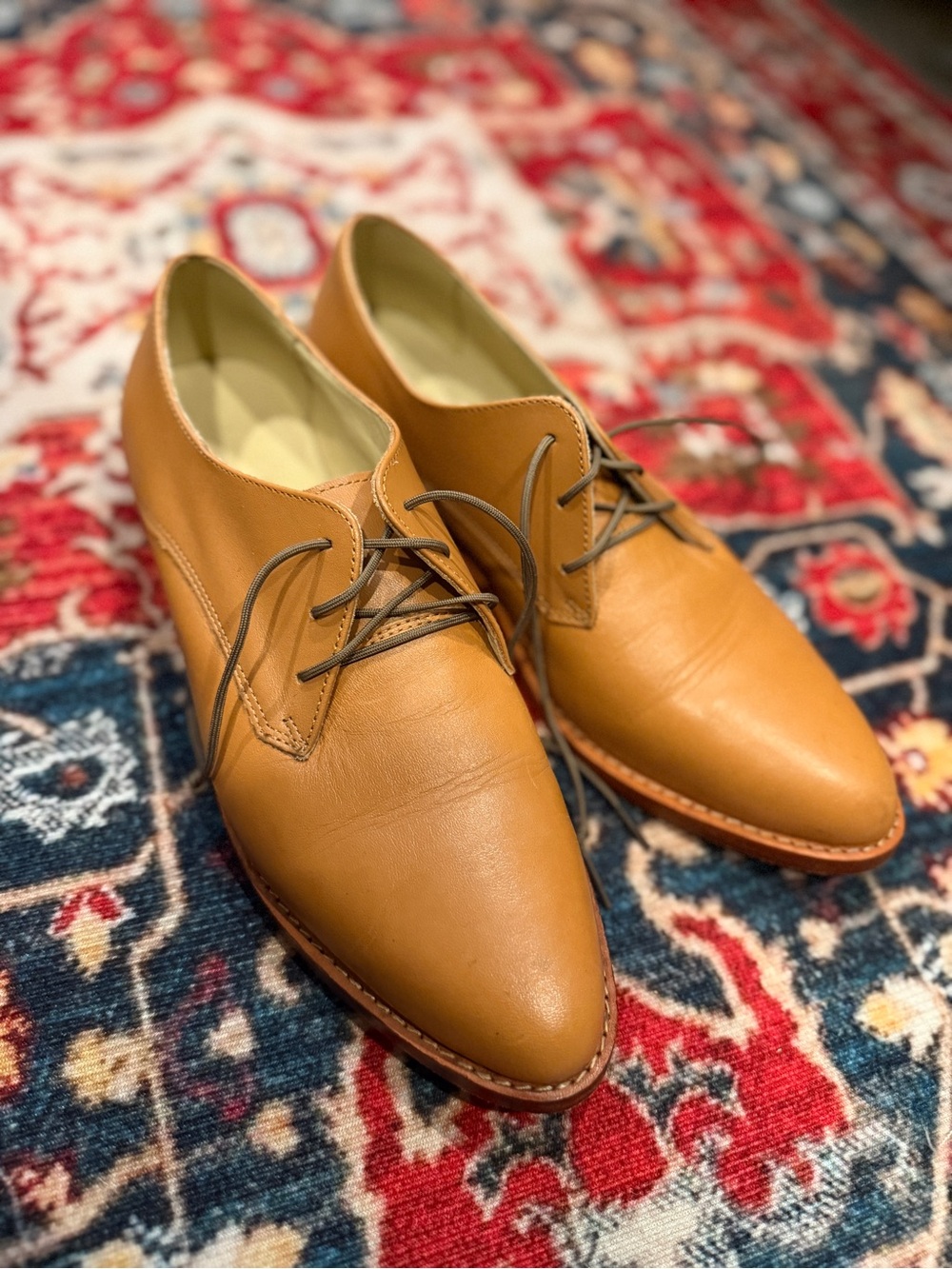Nisolo Tan Leather Pointed Oxford Flats 8.5